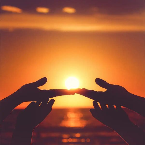 Four Hands touching in the sunset